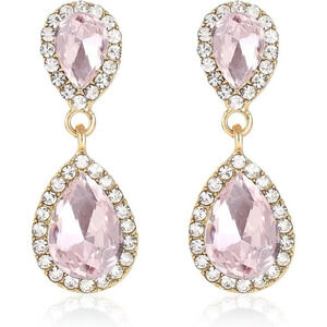 ❤️Women Pink Vintage Dangle Earrings Sparkle Crystal Bridal  Drop Formal Prom